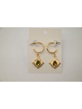NWT Dylan Jewelry Gold Tone Green Crystal Dangle Drop Hoop Earrings Statement